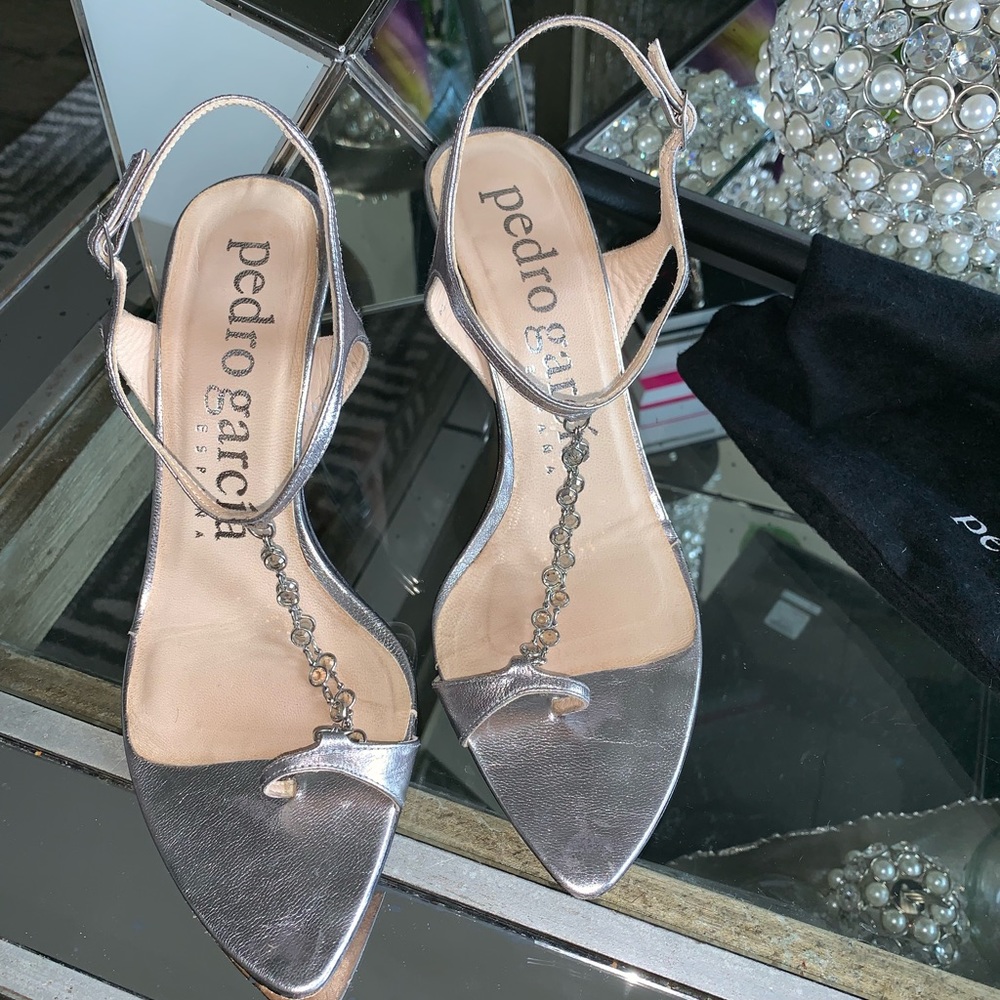 Pedro Garcia Silver Crystal Embellished Sandal 39